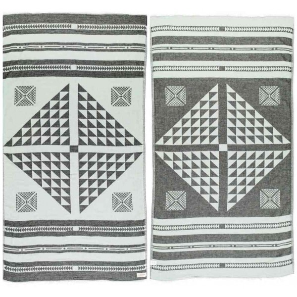 Aruba Dual-Layer Turkish Towel -37X70 Inches, Black/Mint