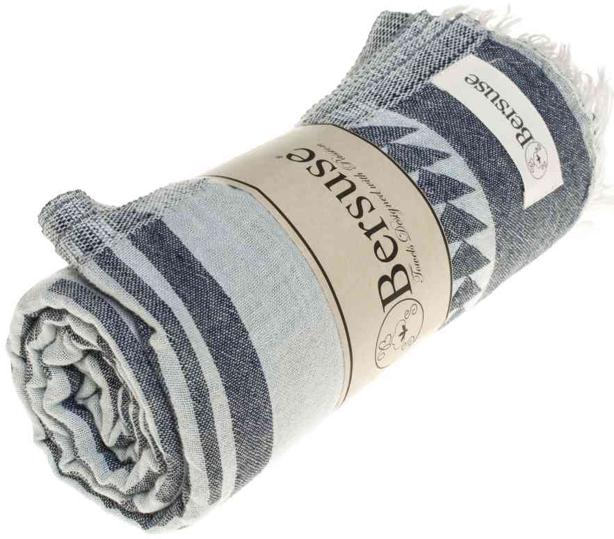 Bersuse 6-Pack Turkish Cotton Towels - 37x70 Inch Striped Peshtemal Beach & Bath Towels (Dark Blue)