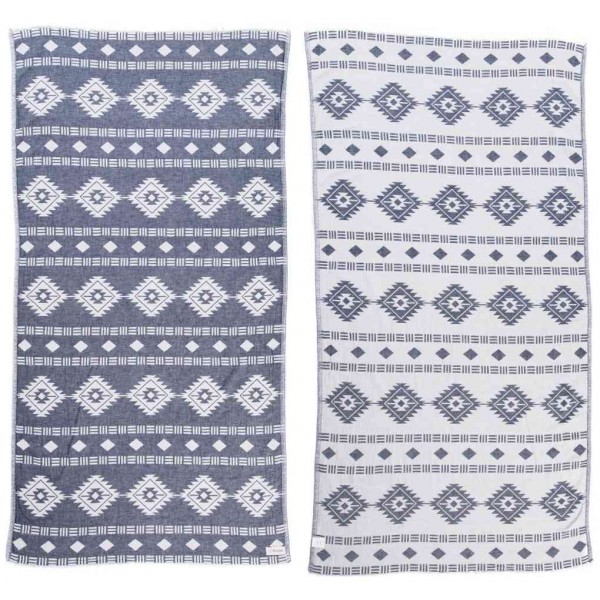 Belize Dual-Layer Turkish Towel - 37X70 Inches, Dark Blue