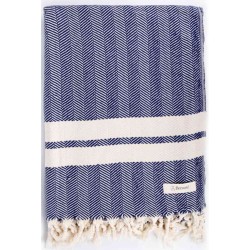 Herringbone XL Throw Blanket  - 63X94 Inches, Dark Blue