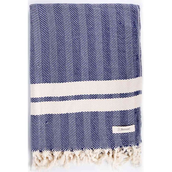 Herringbone XL Throw Blanket  - 63X94 Inches, Dark Blue