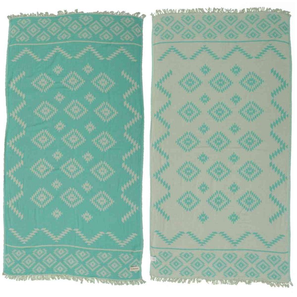 Teotihuacan Dual-Layer Turkish Towel - 37X70 Inches, Mint Green