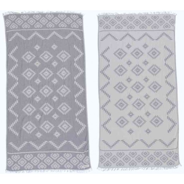 Teotihuacan Dual-Layer Turkish Towel - 37X70 Inches, Silver Grey