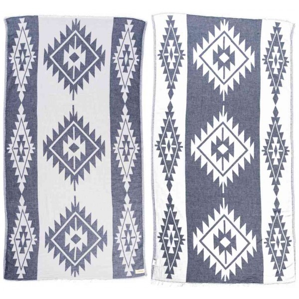 Tulum Dual-Layer Turkish Towel - 37X70 Inches, Dark Blue