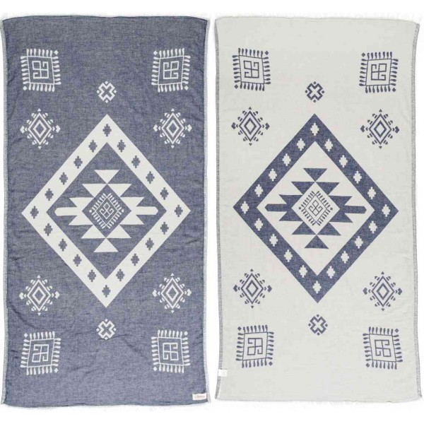 Veracrus Dual-Layer Turkish Towel -37X70 Inches, Dark Blue